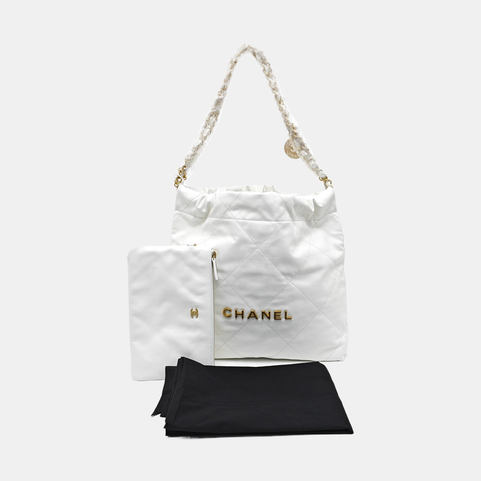 CHANEL 22 Small Quilted Calfskin White