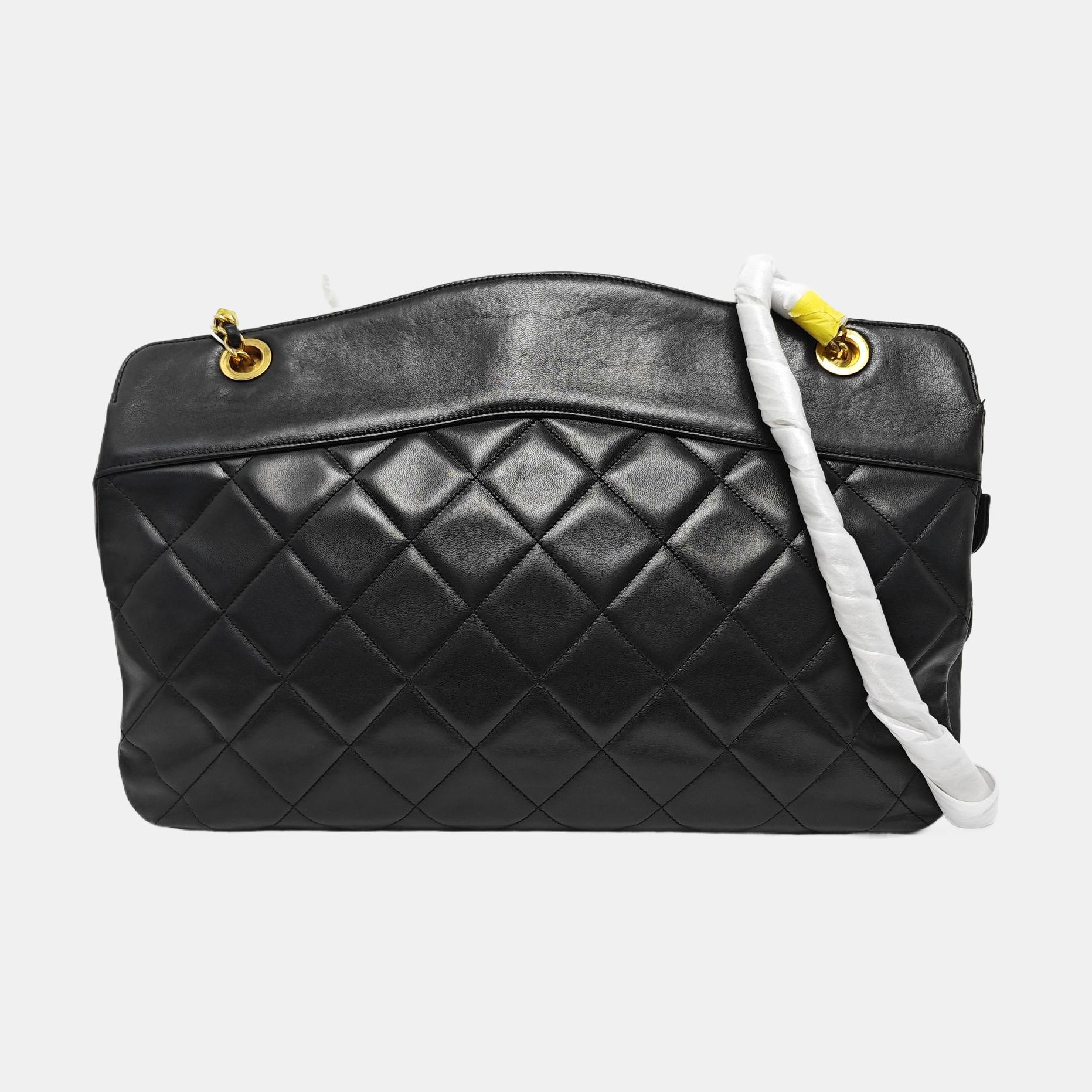 Quilted Calfskin Tote Bag Black