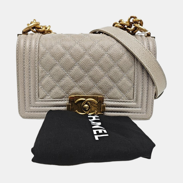 BOY CHANEL Small Quilted Grained Calfskin Gray