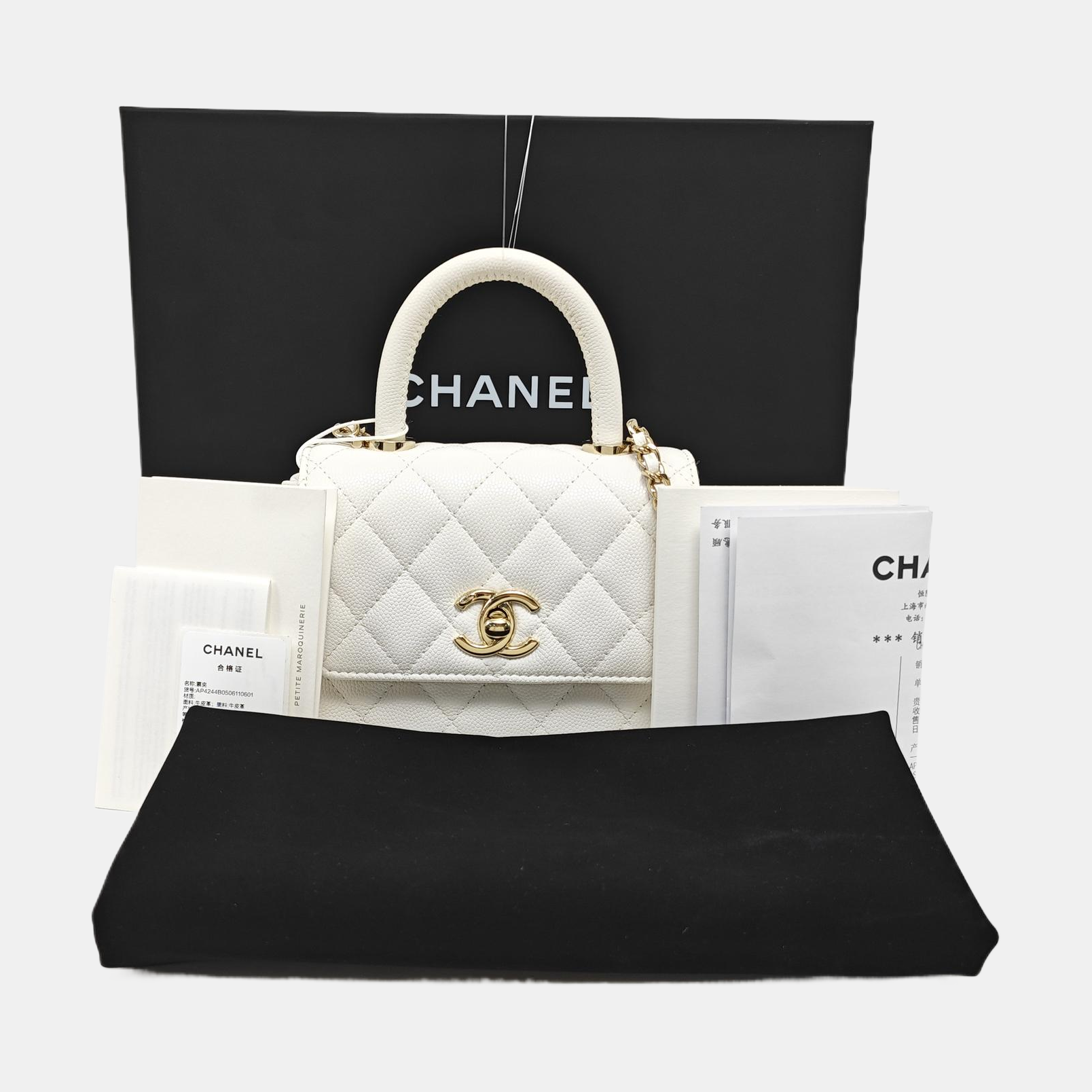COCO HANDLE Mini Quilted Grained Calfskin White
