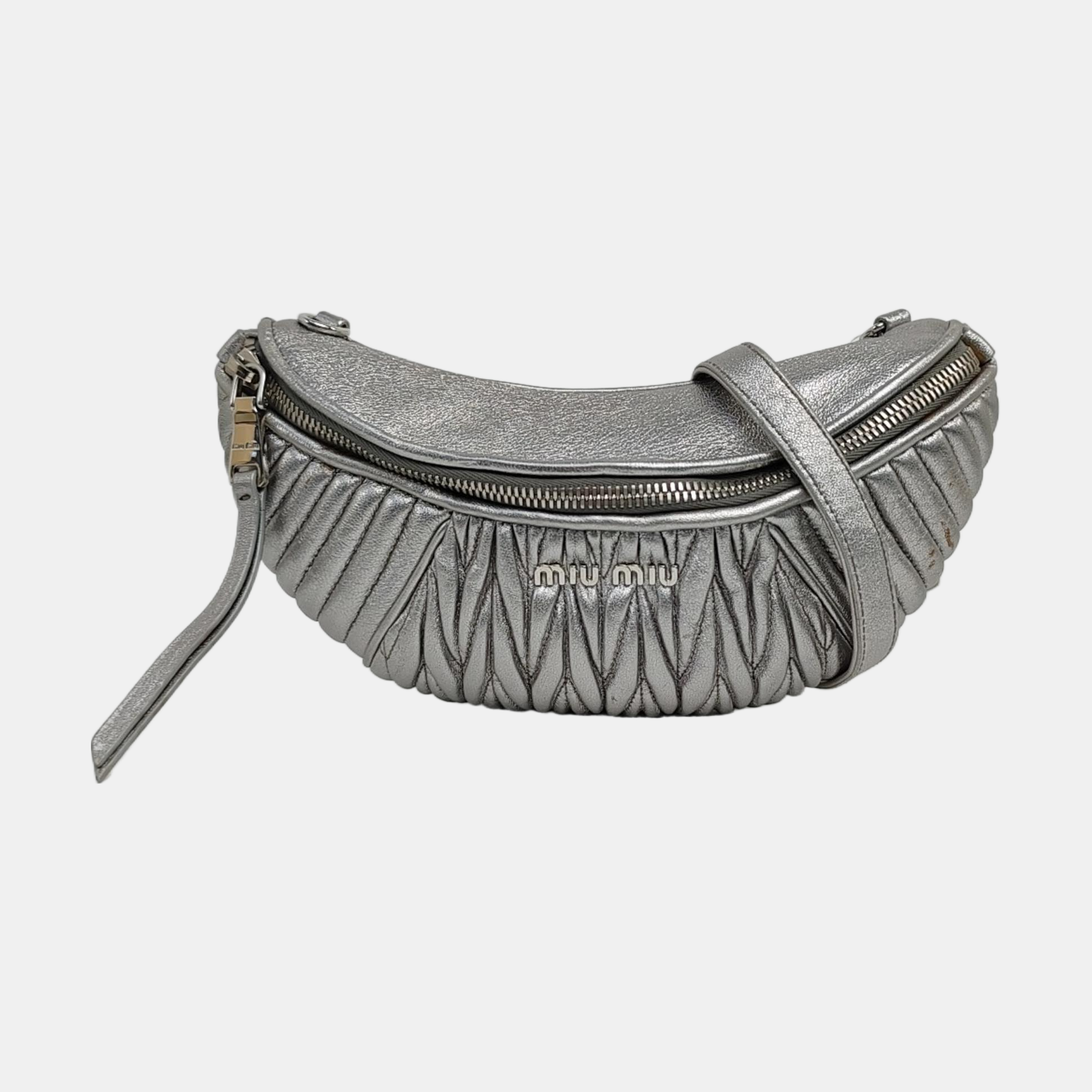 Two-Tone Waist Bag Quilted Lambskin Silver