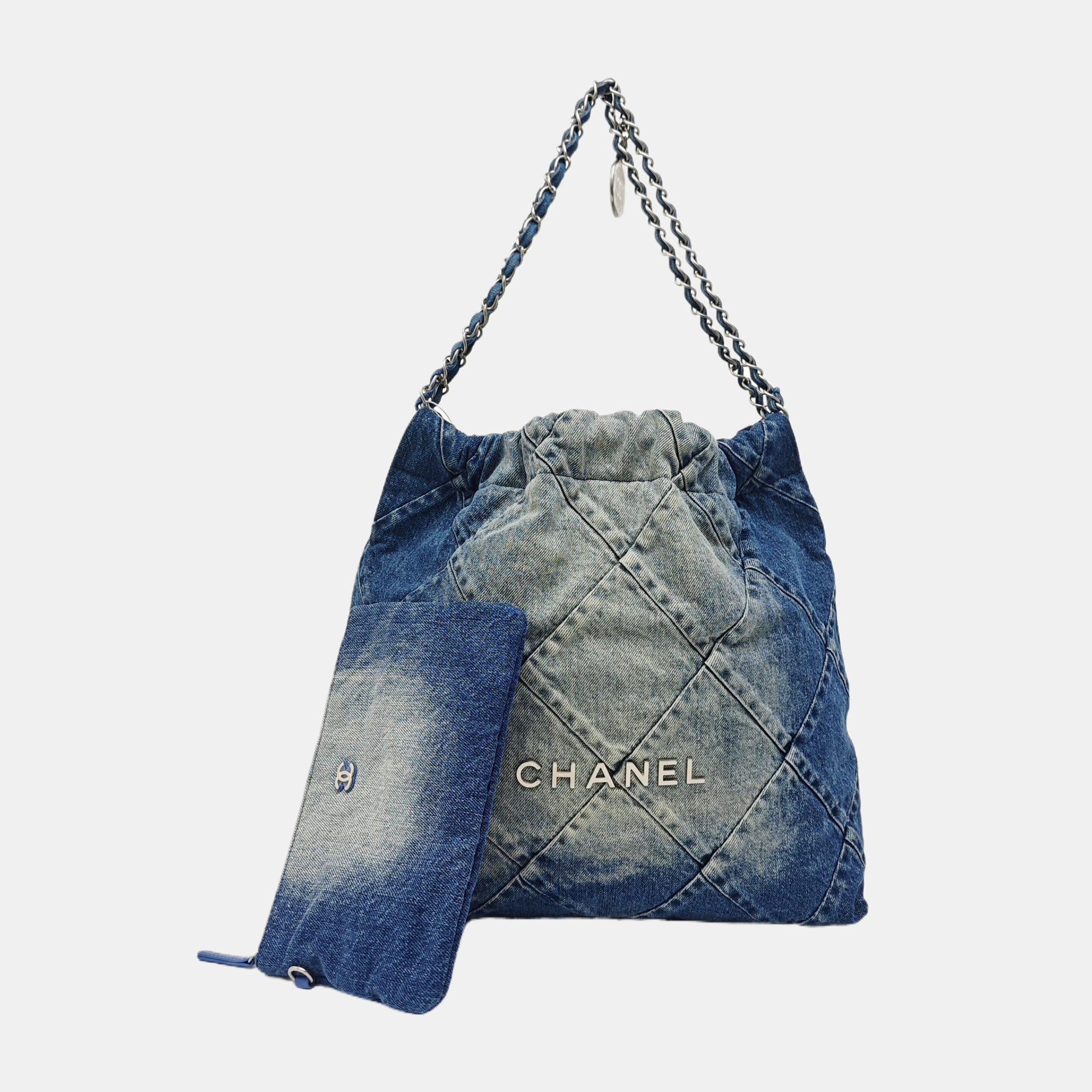 CHANEL 22 Medium Quilted Denim Blue