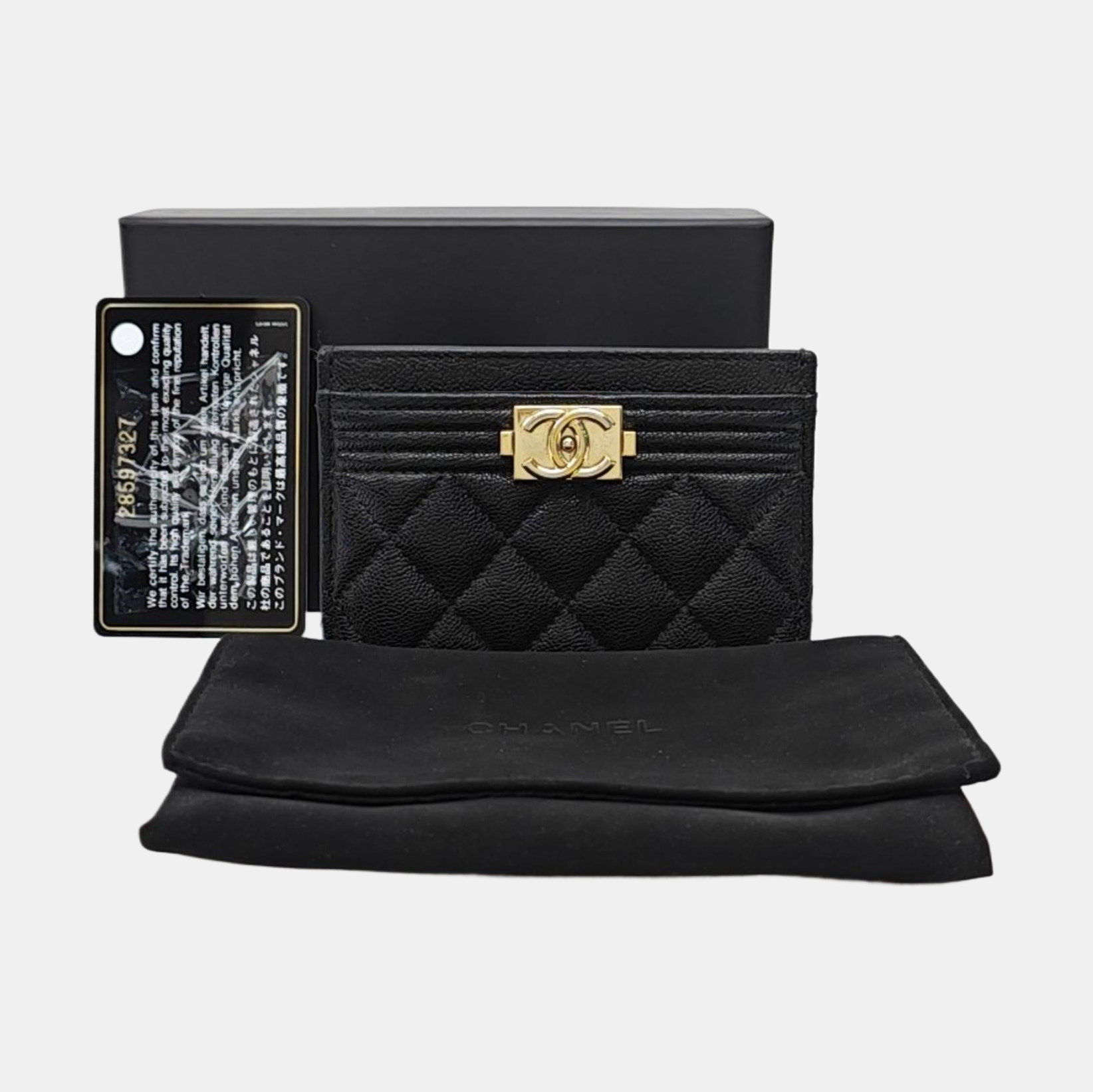 BOY CHANEL Quilted Grained Calfskin Black Card Holder