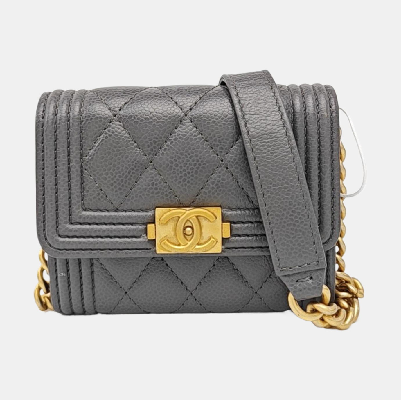 BOY CHANEL Quilted Grained Calfskin Gray