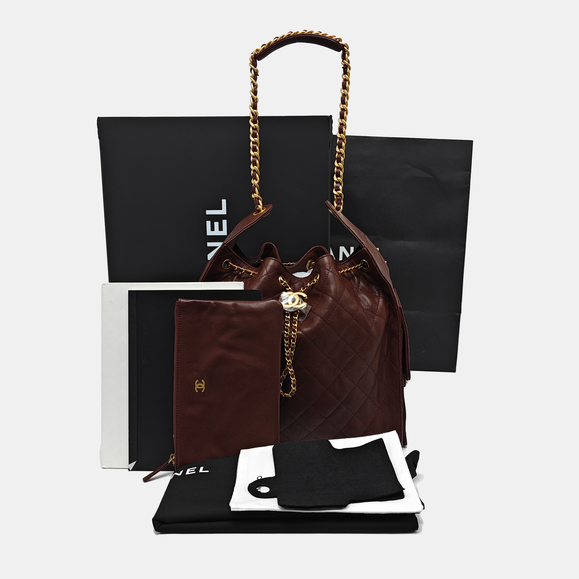 CHANEL 25 Medium Quilted Grained Calfskin Brown