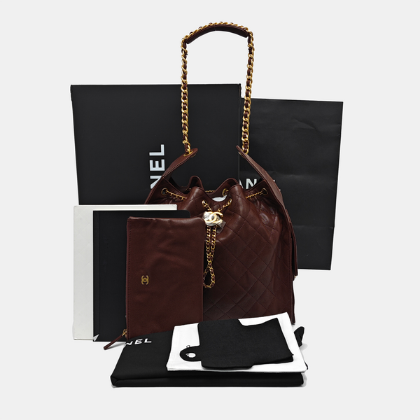 CHANEL 25 Medium Quilted Grained Calfskin Brown