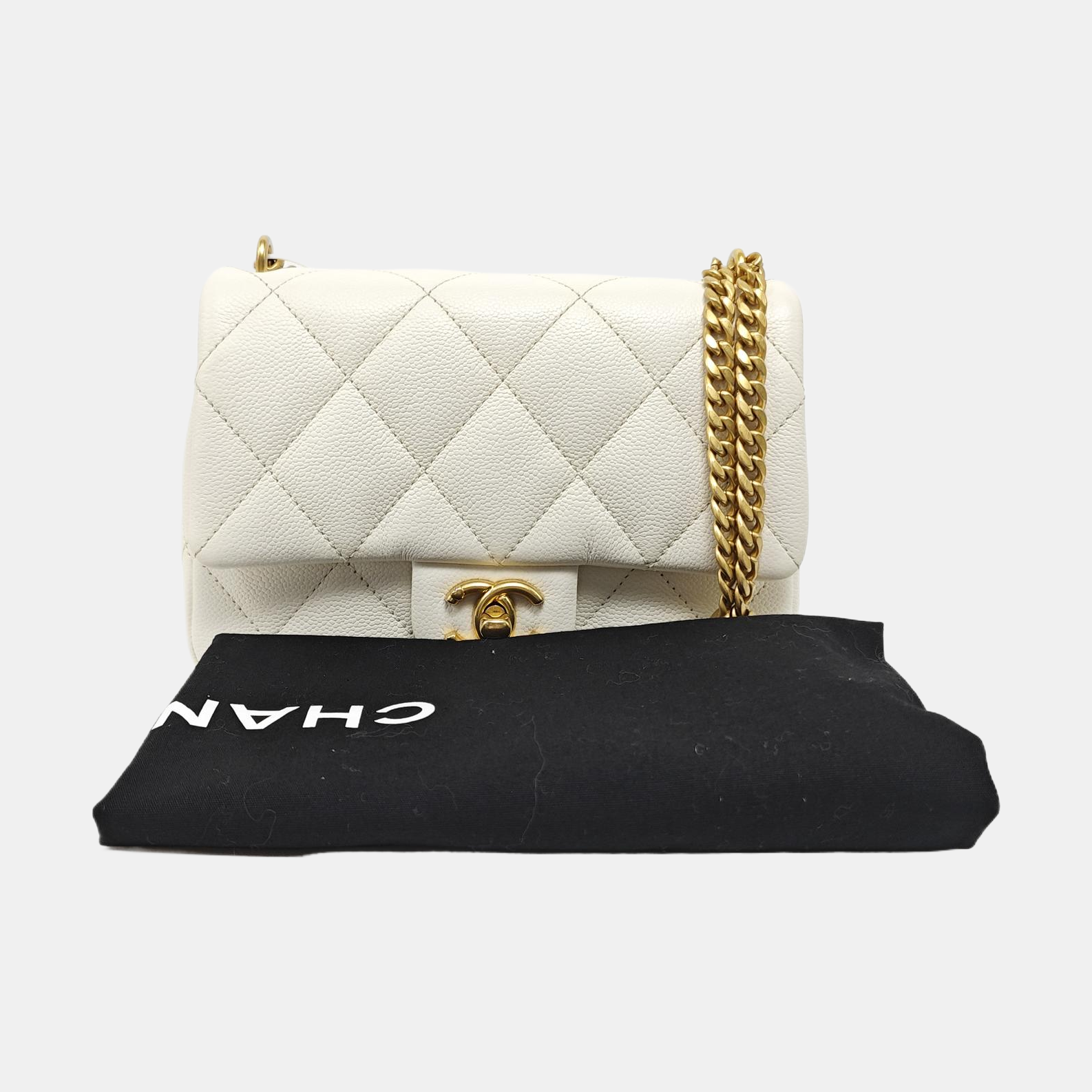 CLASSIC FLAP Small Quilted Grained Calfskin White