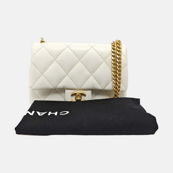 CLASSIC FLAP Small Quilted Grained Calfskin White