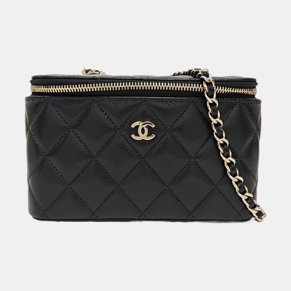 VANITY CASE Small Quilted Grained Calfskin Black
