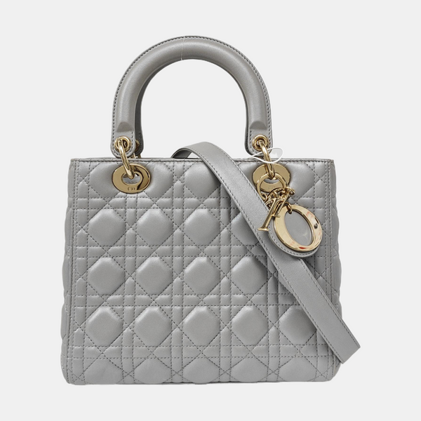 Lady Dior Medium Quilted Lambskin Gray