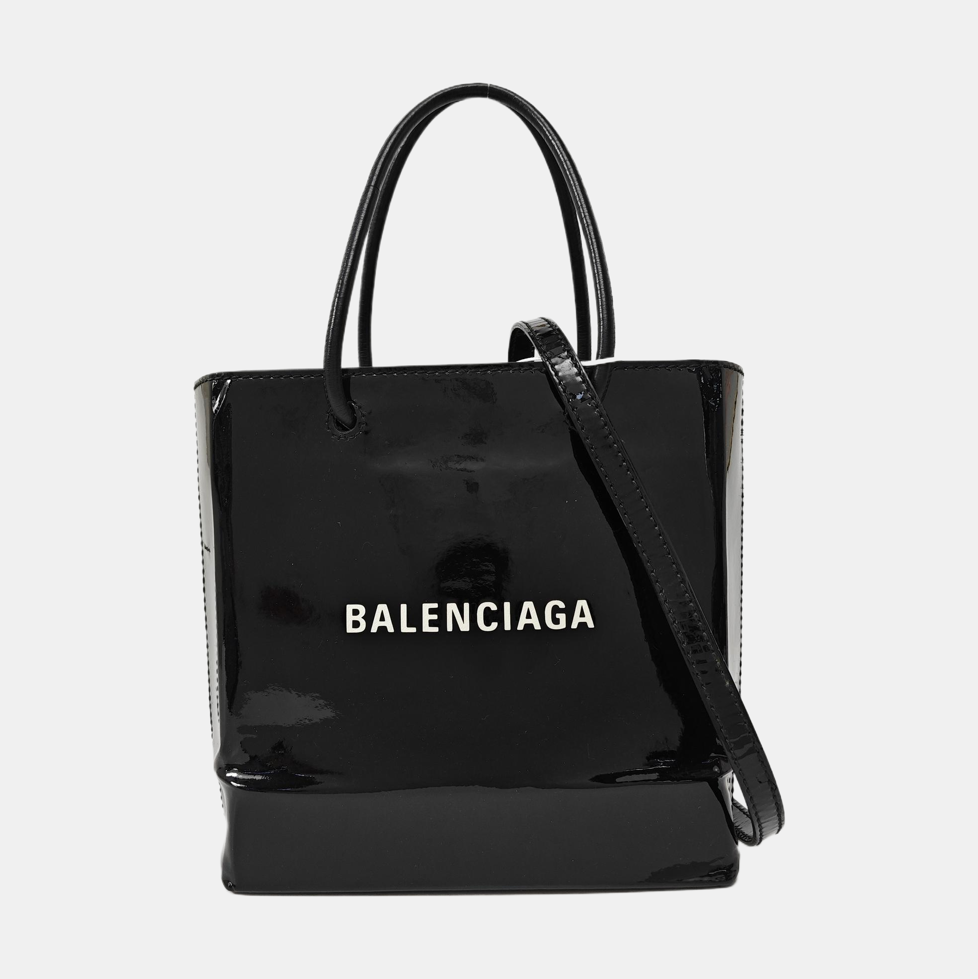 Shopping Bag Super Mini Patent Leather Black