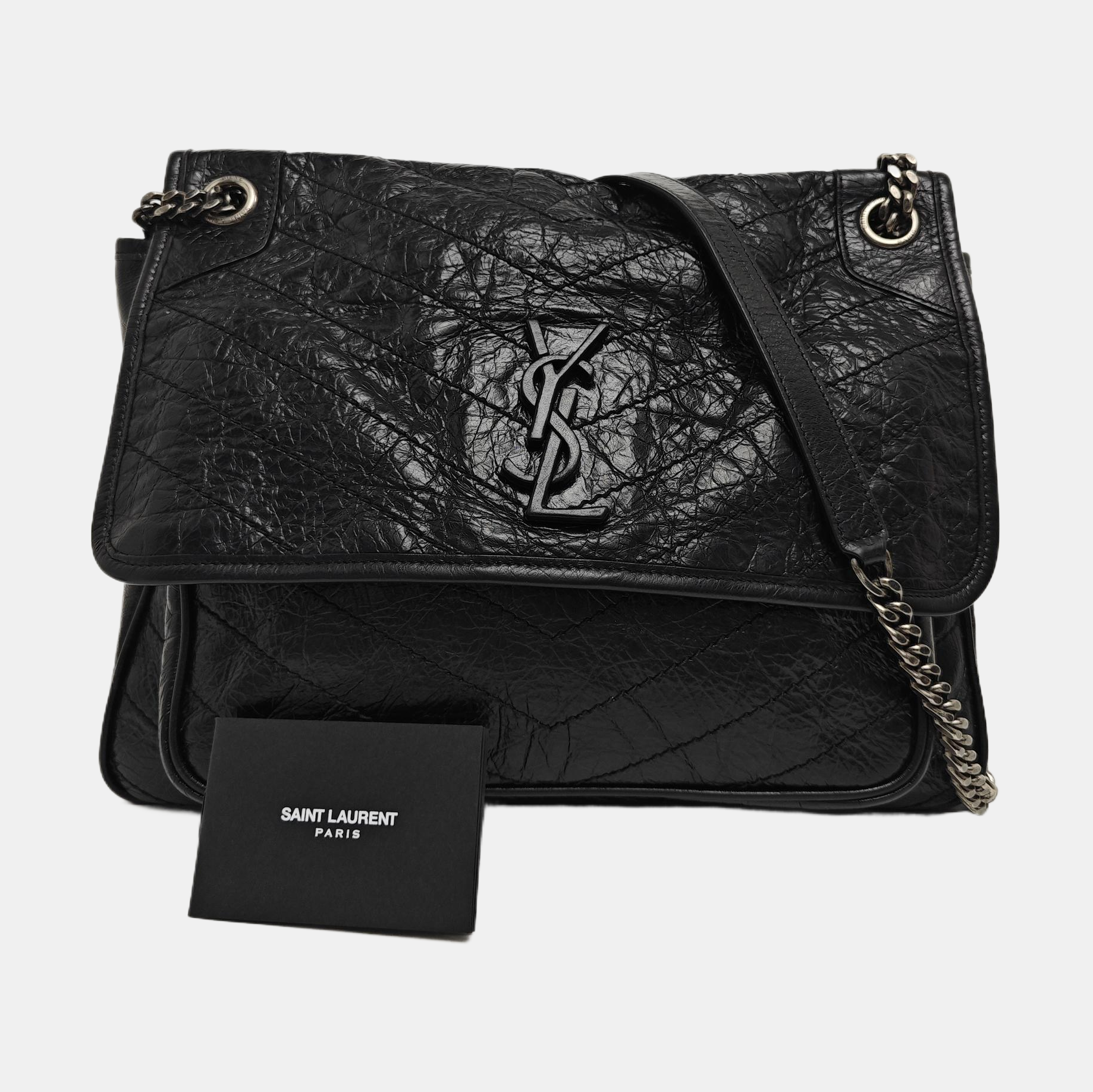 NIKI Large Chevron Calfskin Black