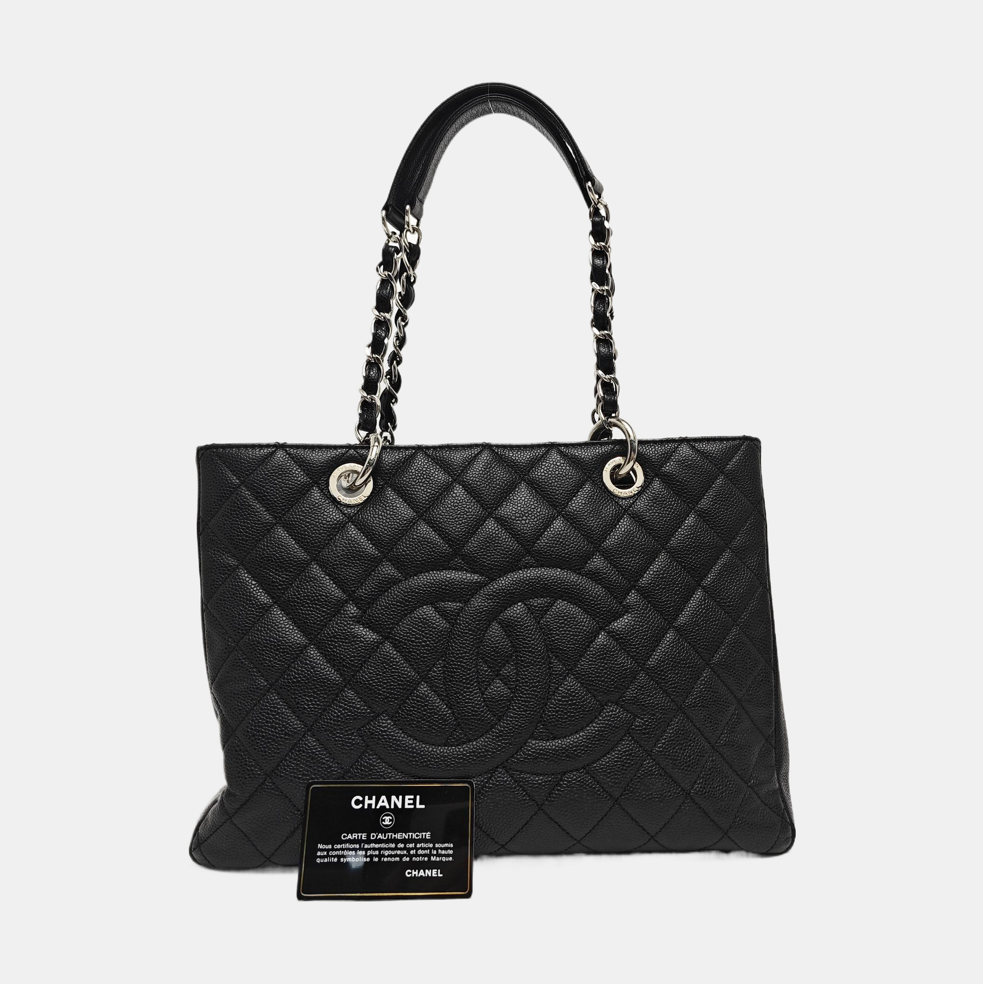 CHANEL GST Large Quilted Grained Calfskin Black