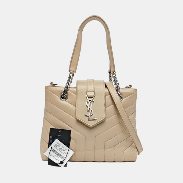 Chevron Leather Shoulder Bag Beige