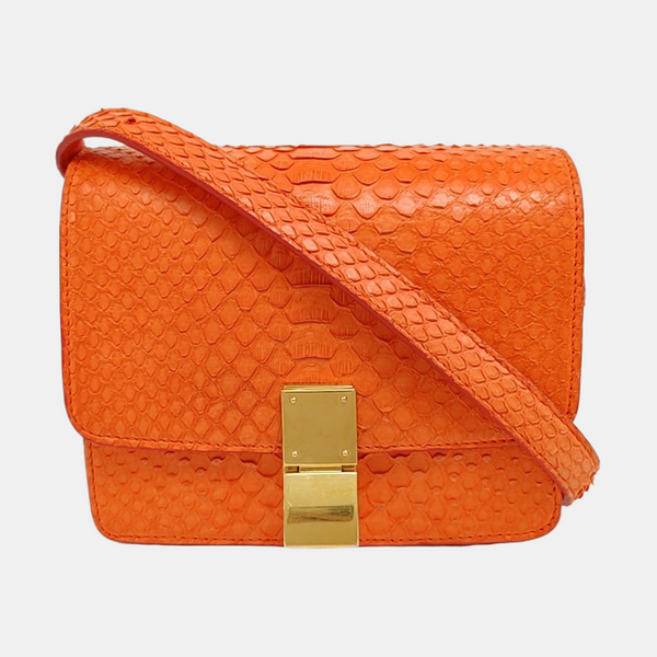 Authenticated pre-owned  CLASSIC BOX Mini Python Orange - Shoulder Bag at Looply