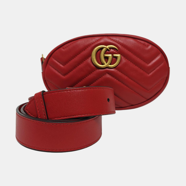 Authenticated pre-owned  GG Marmont Quilted Calfskin Red - Belt Bag at Looply