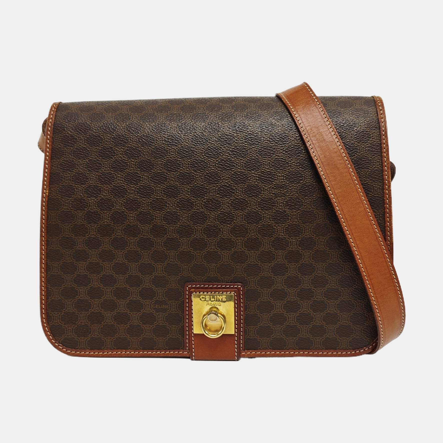 Authenticated pre-owned  MACADAM BLASON TRIOMPHE Coated Canvas Brown - Shoulder Bag at Looply
