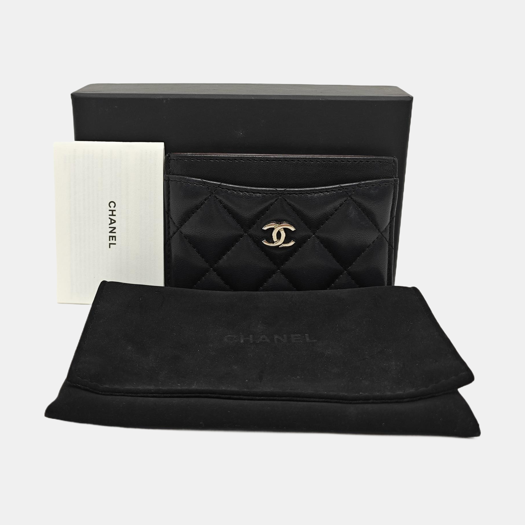 Quilted Lambskin Card Holder Black
