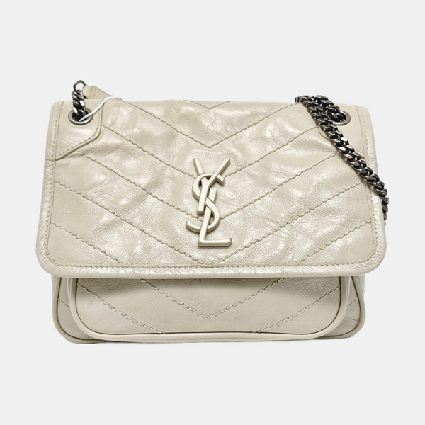 NIKI Small Chevron Calfskin White