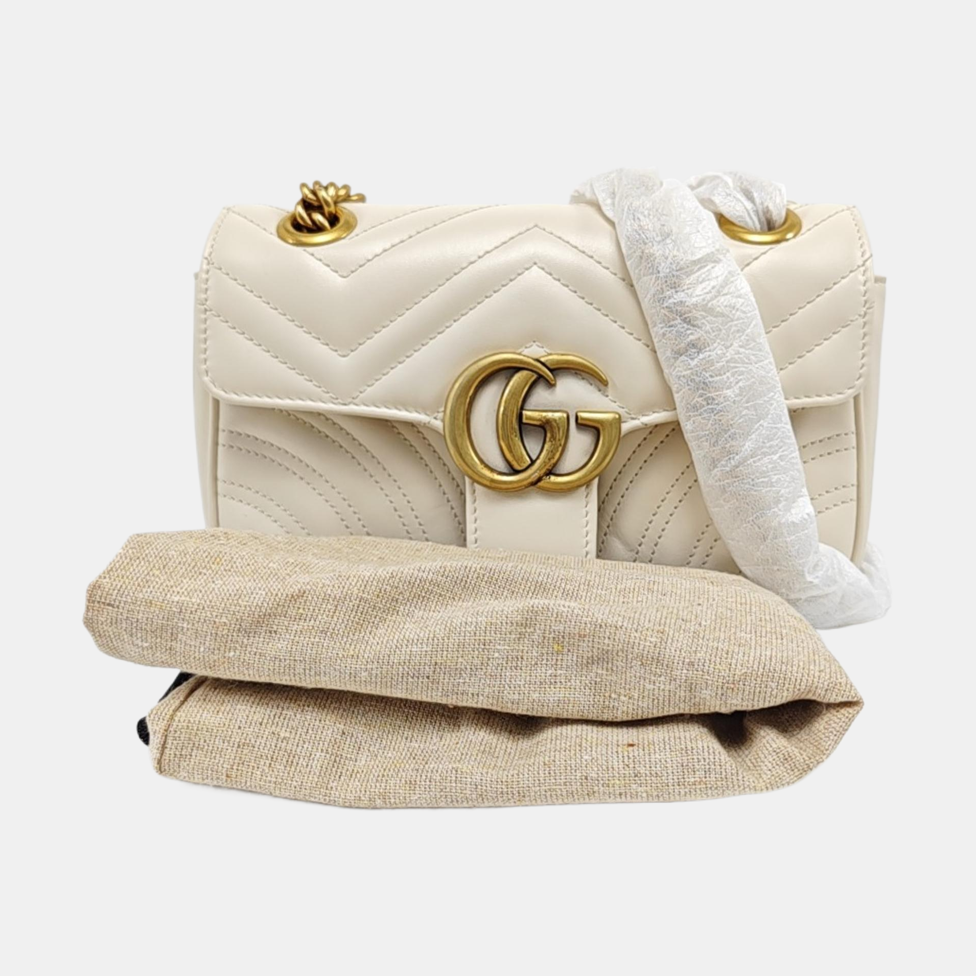 GG Marmont Small Quilted Calfskin White