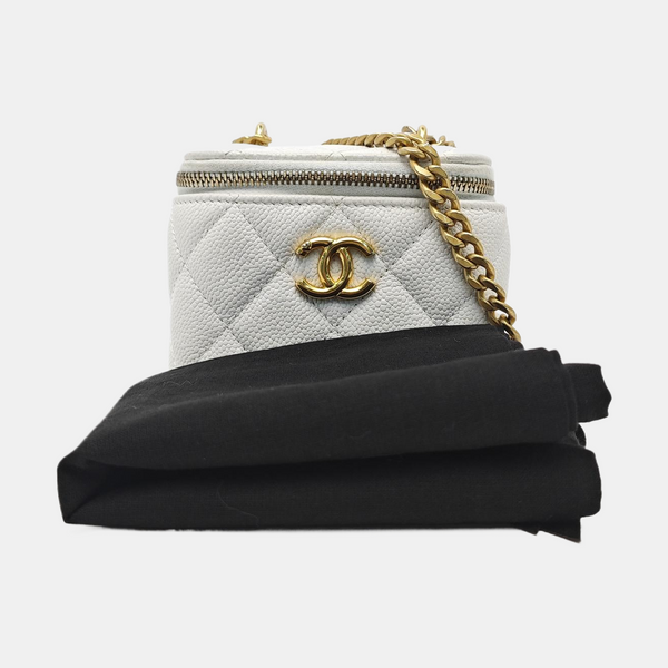 VANITY CASE Small Quilted Grained Calfskin White