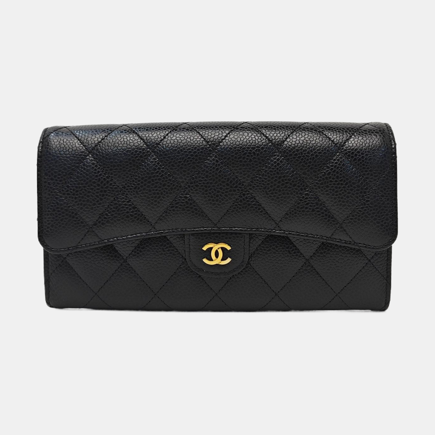 CLASSIC FLAP Mini Quilted Grained Calfskin Black Wallet