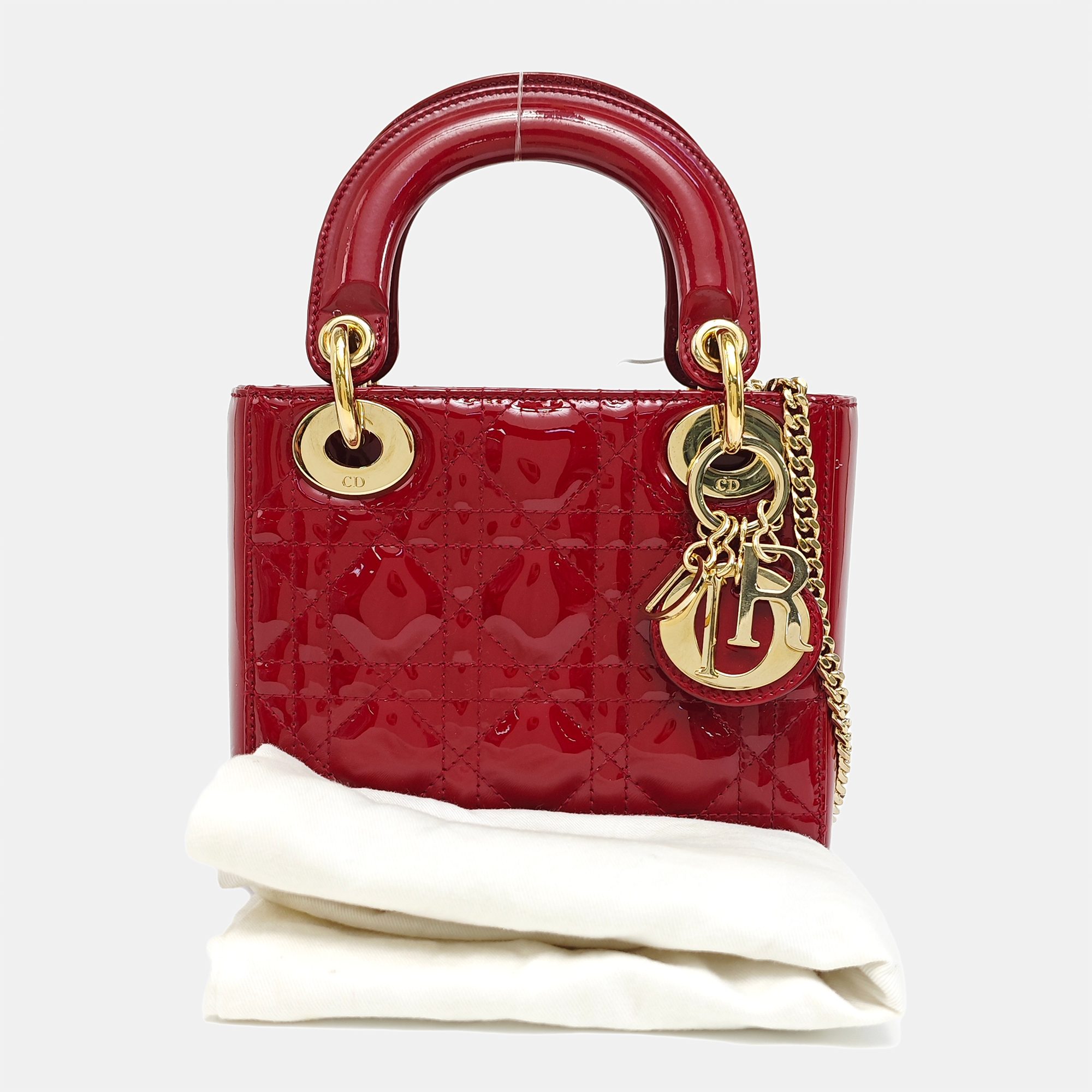 Lady Dior Mini Cannage Patent Leather Red