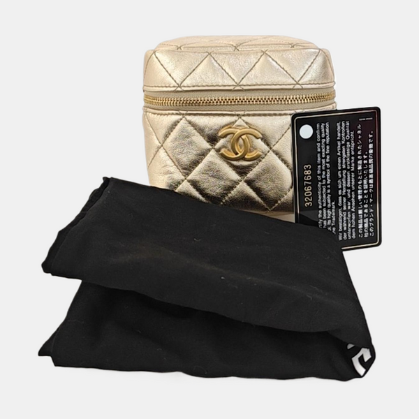 Quilted Lambskin Top Handle Bag Gold