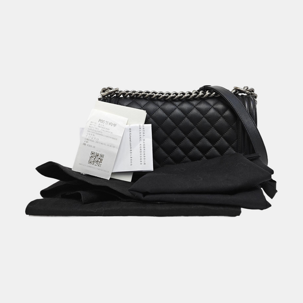 BOY CHANEL Medium Quilted Grained Calfskin Black