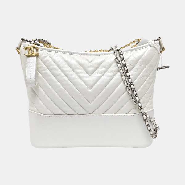 Authenticated pre-owned  GABRIELLE Medium Chevron, Quilted Calfskin White - Shoulder Bag at Looply