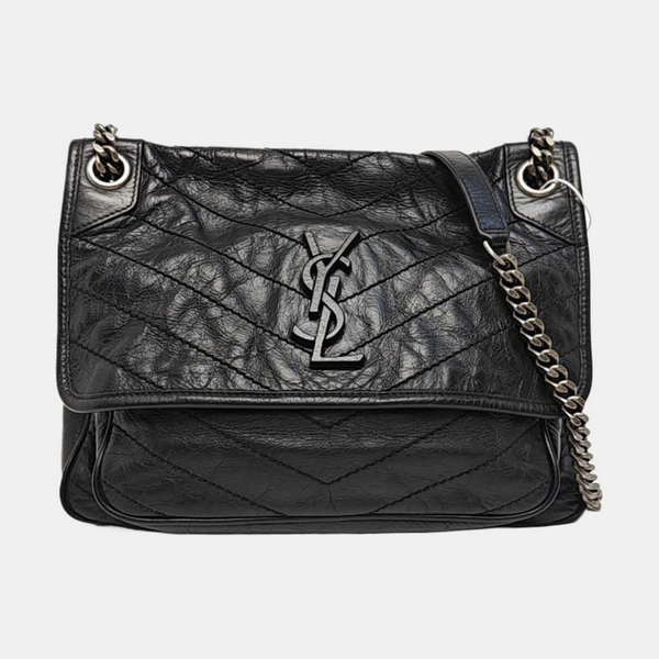NIKI Medium Chevron Calfskin Black