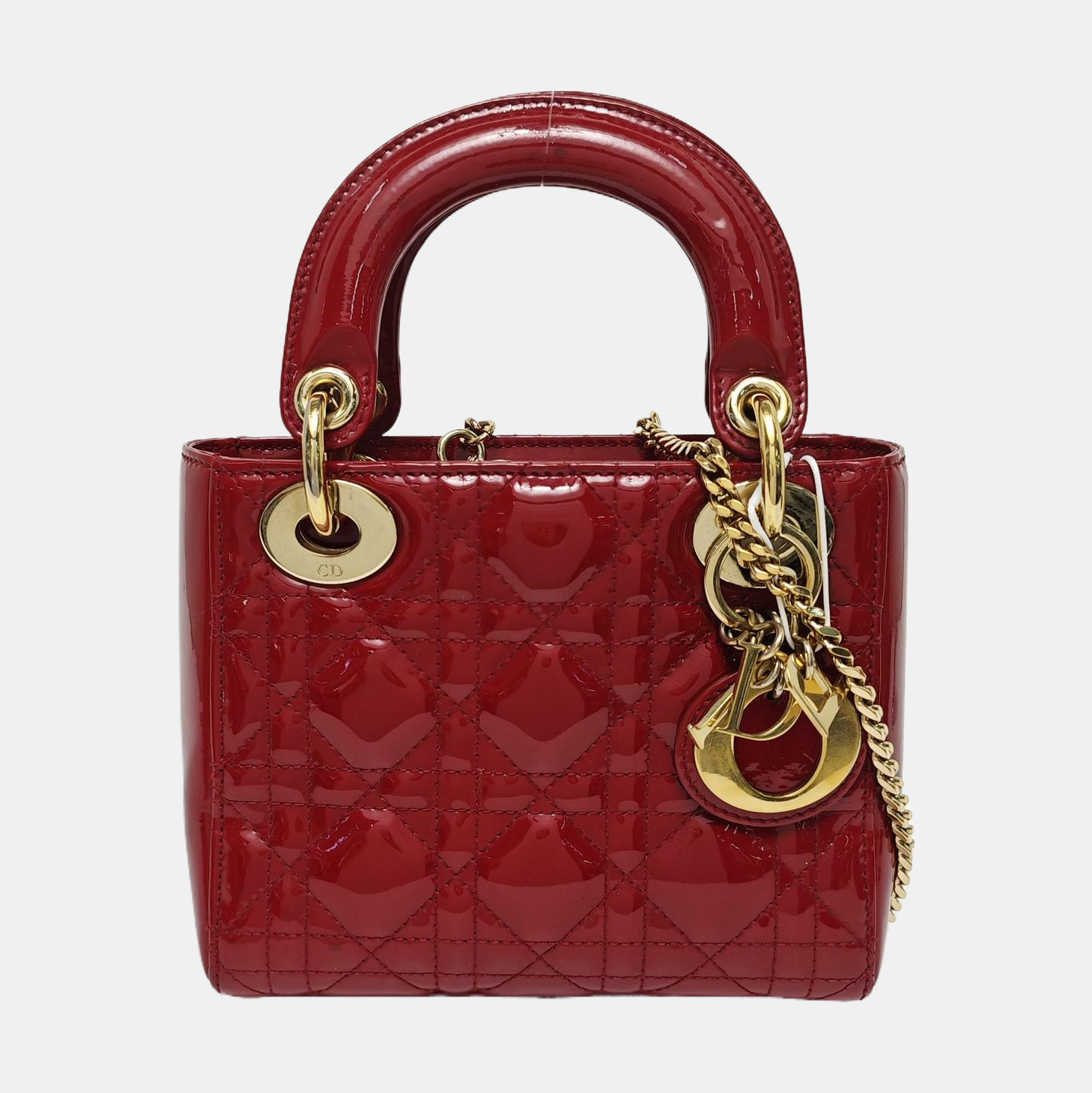 Lady Dior Mini Cannage Patent Calfskin Red