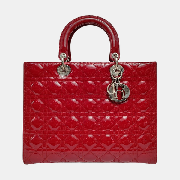 Authenticated pre-owned  Lady Dior Large Cannage Patent Leather Red - Tote Bag at Looply