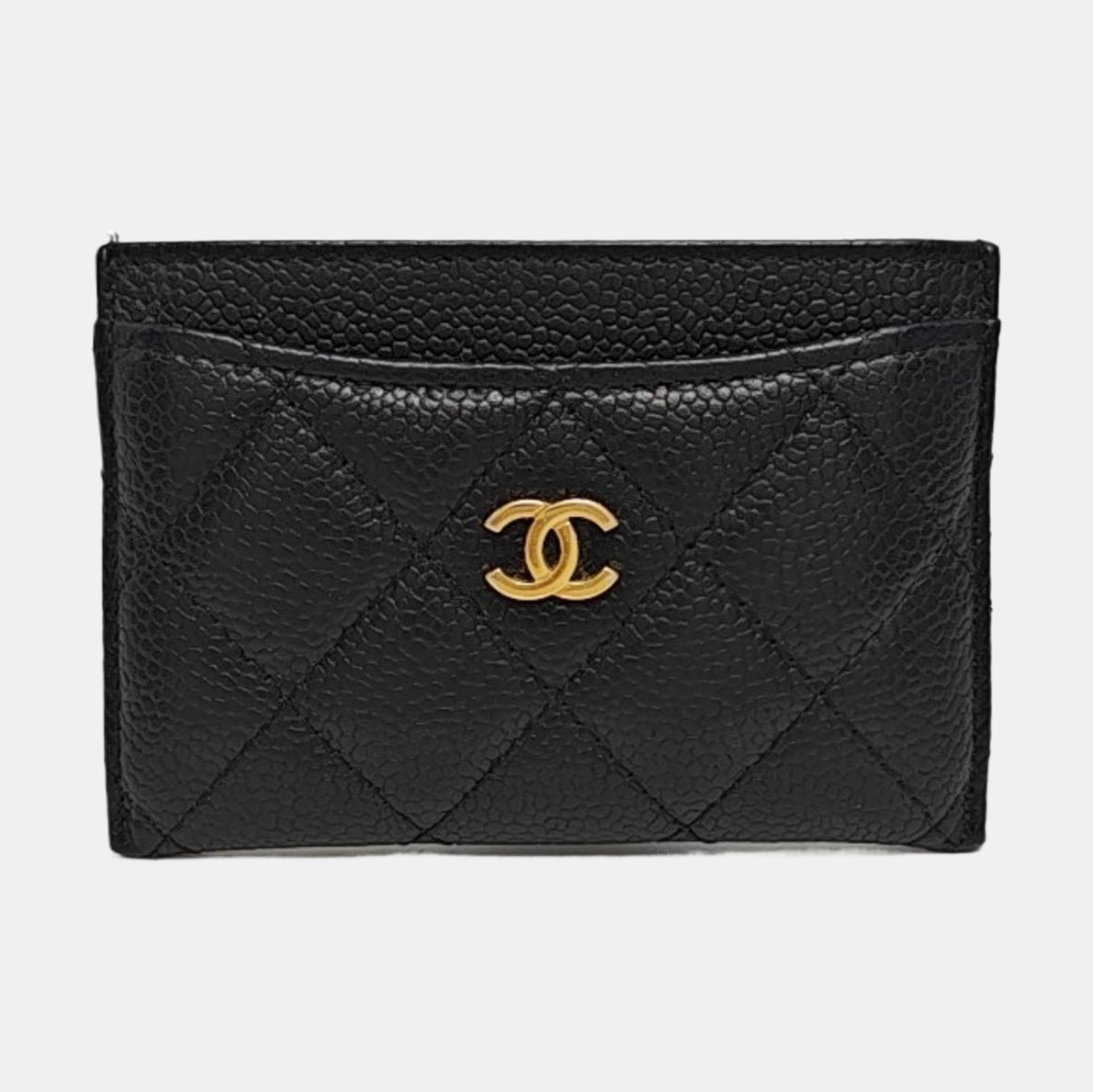 Authenticated pre-owned  CLASSIC FLAP Quilted Grained Calfskin Black Card Holder - Card Holder at Looply