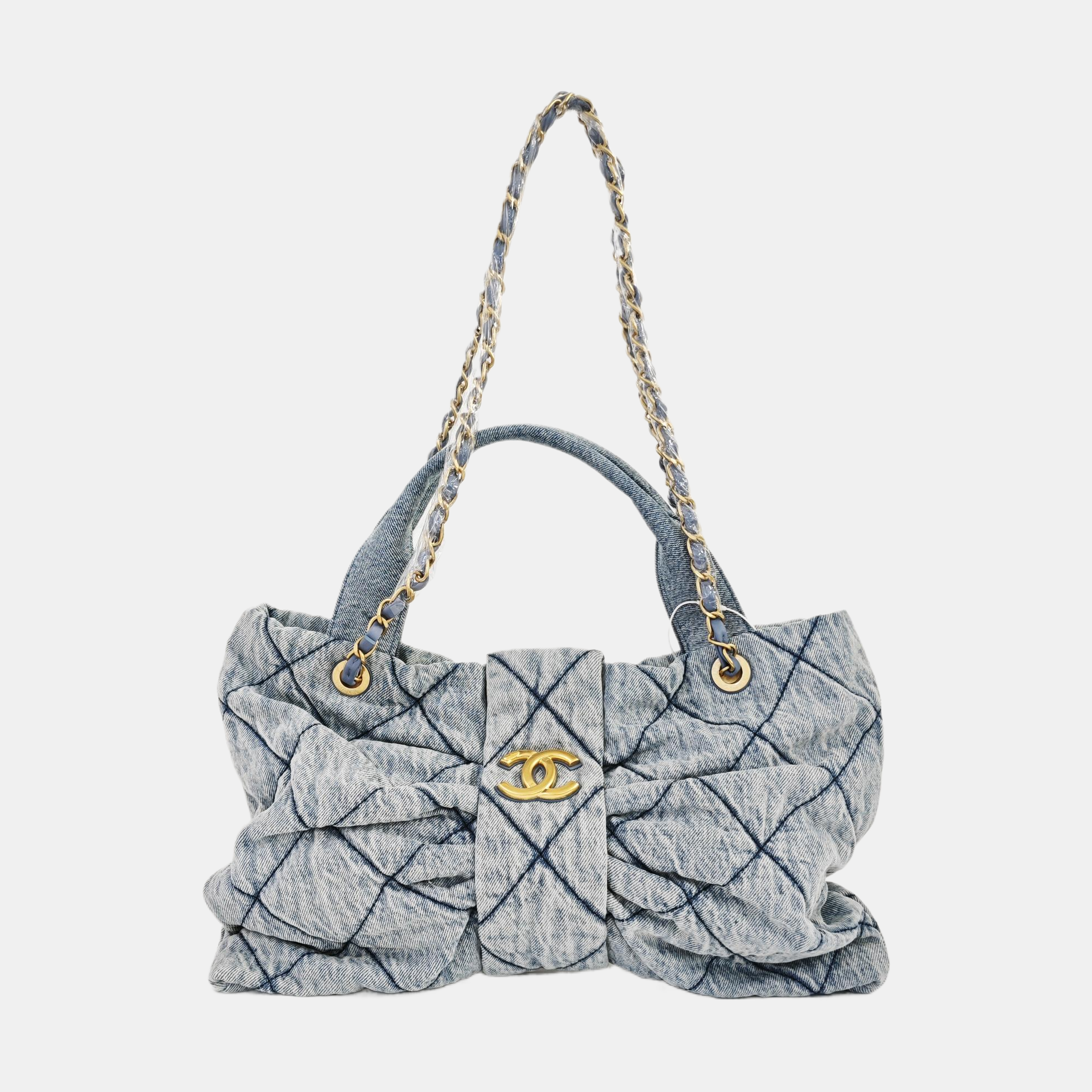 Quilted Denim Shoulder Bag Blue