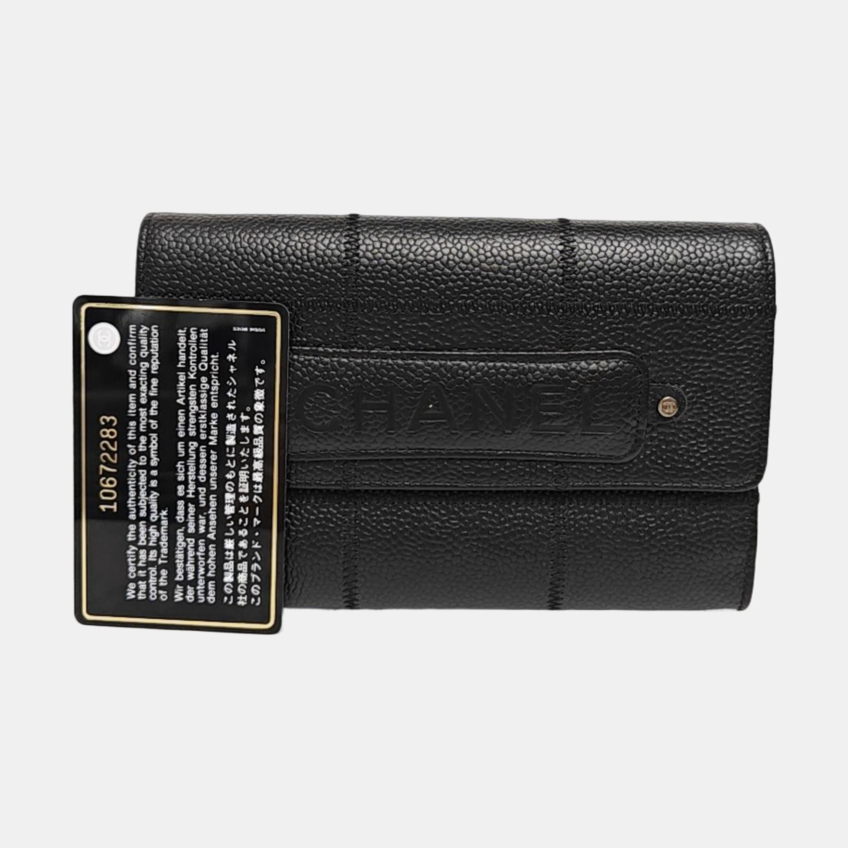 Quilted Grained Calfskin Wallet Black