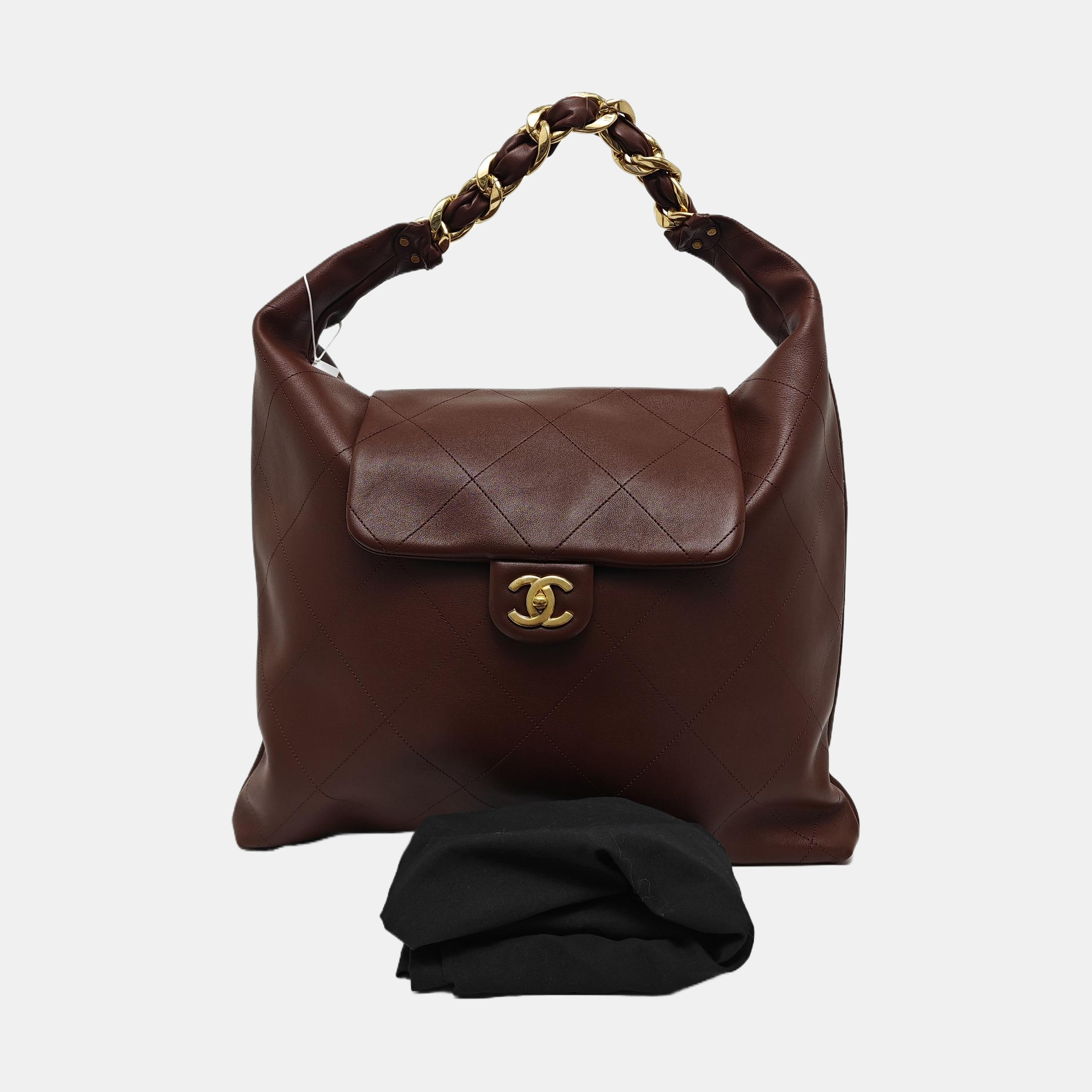 Quilted Calfskin Top Handle Bag Brown
