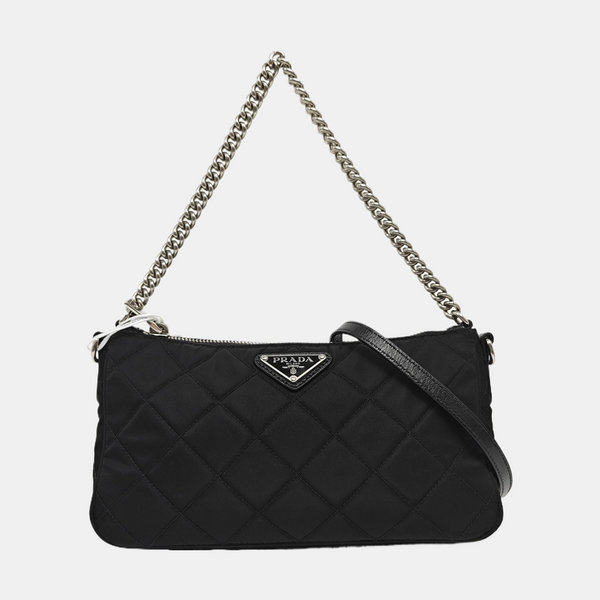Quilted Nylon Shoulder Bag Black