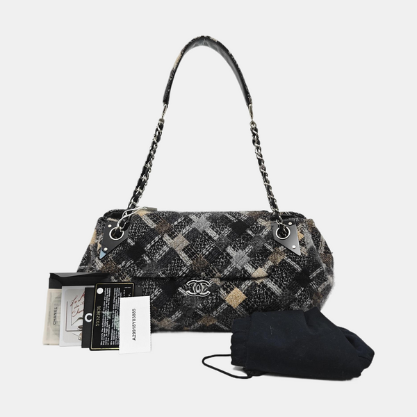 Quilted Fabric Shoulder Bag Gray