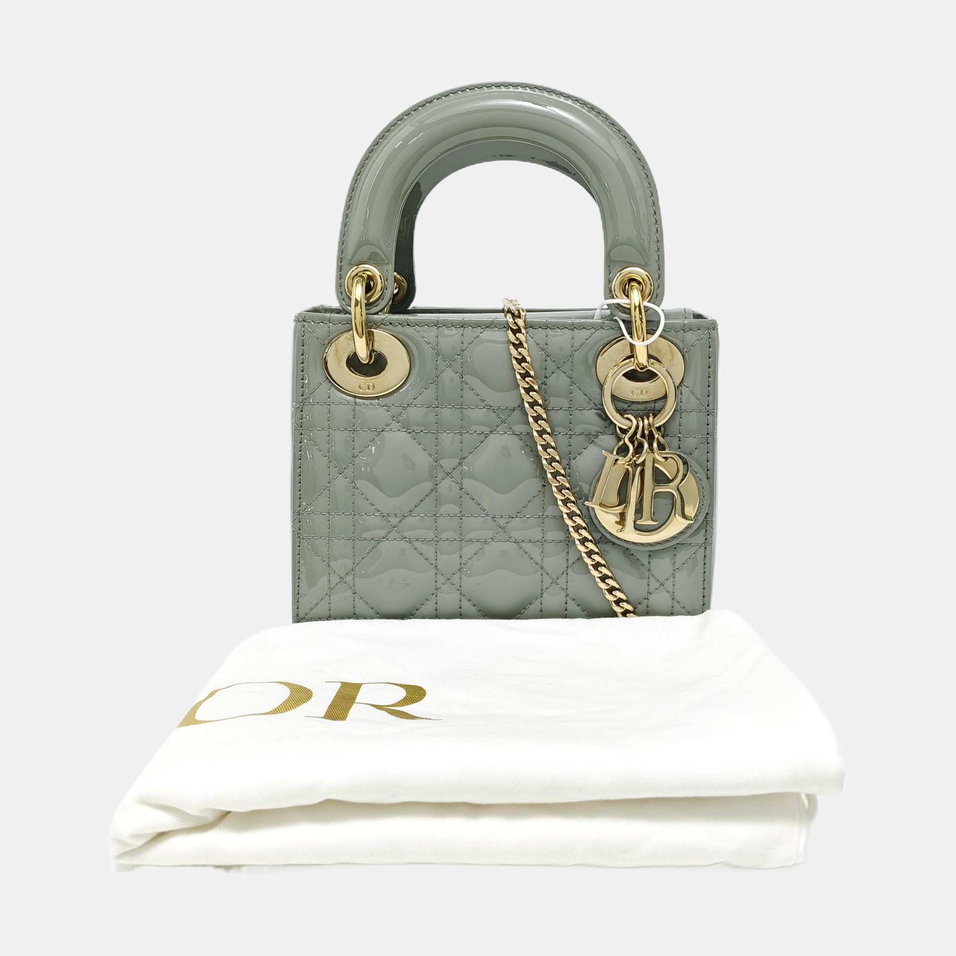 Lady Dior Mini Cannage Patent Leather Green