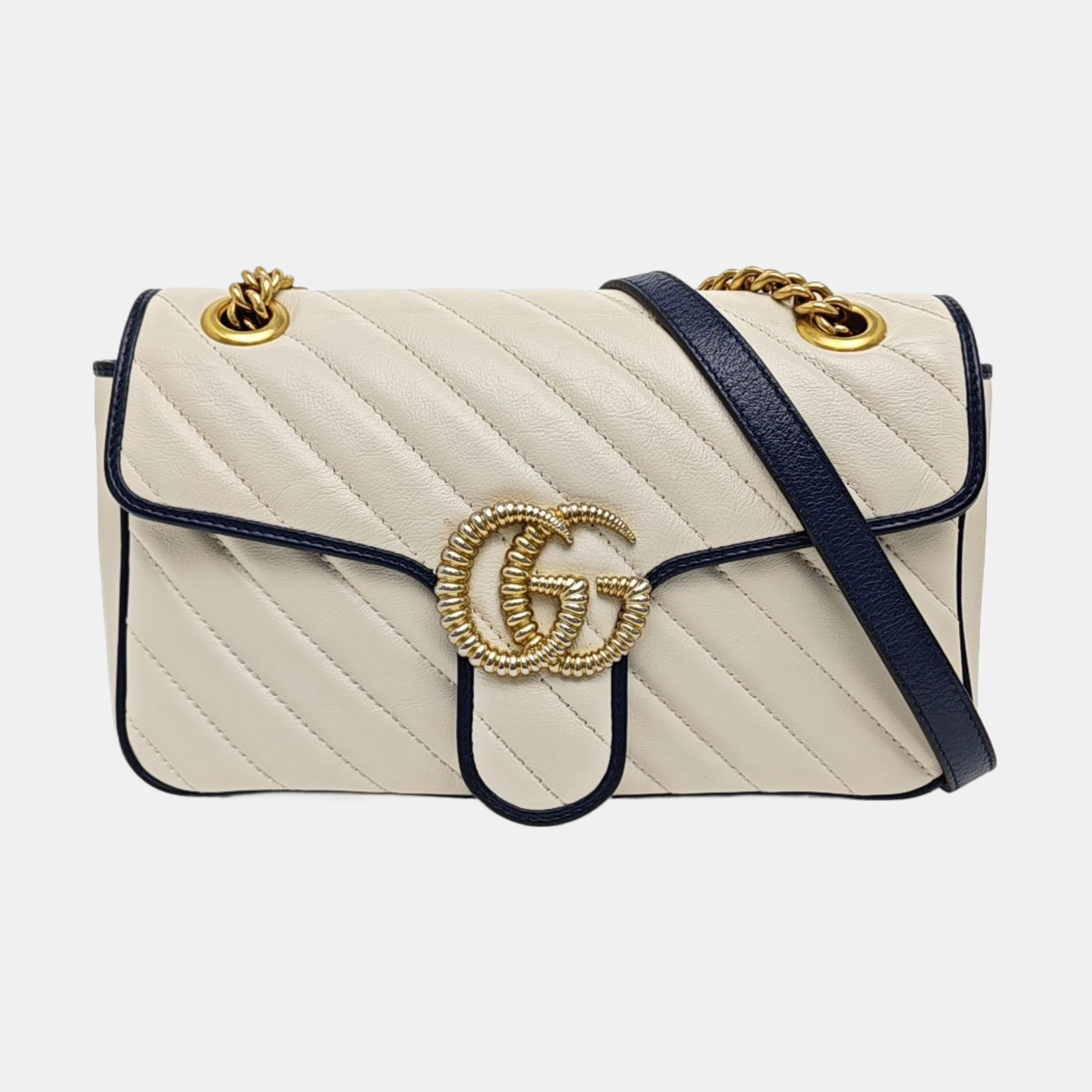 GG Marmont Medium Quilted Calfskin White
