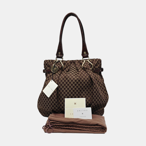 Fabric Top Handle Bag Brown