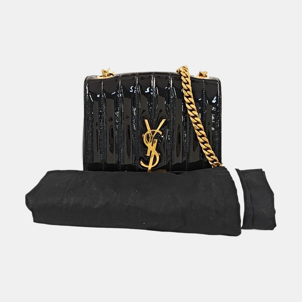 Quilted Patent Leather Shoulder Bag Black