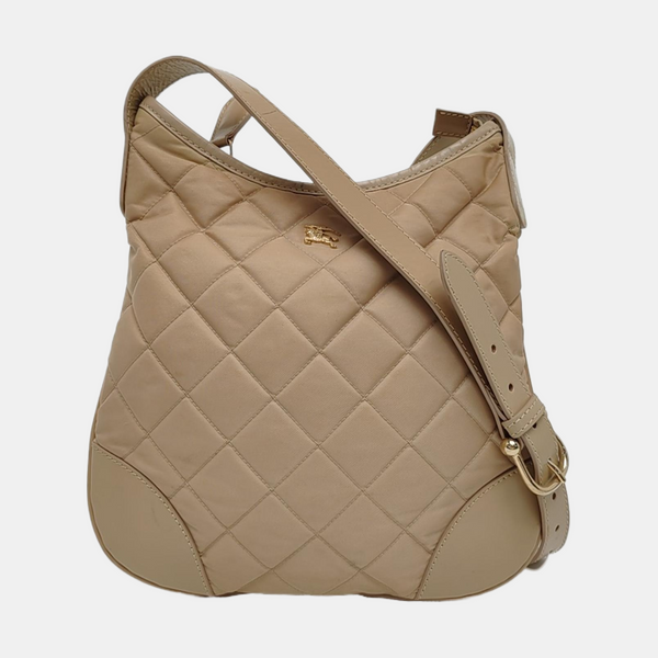 Quilted Nylon Shoulder Bag Beige