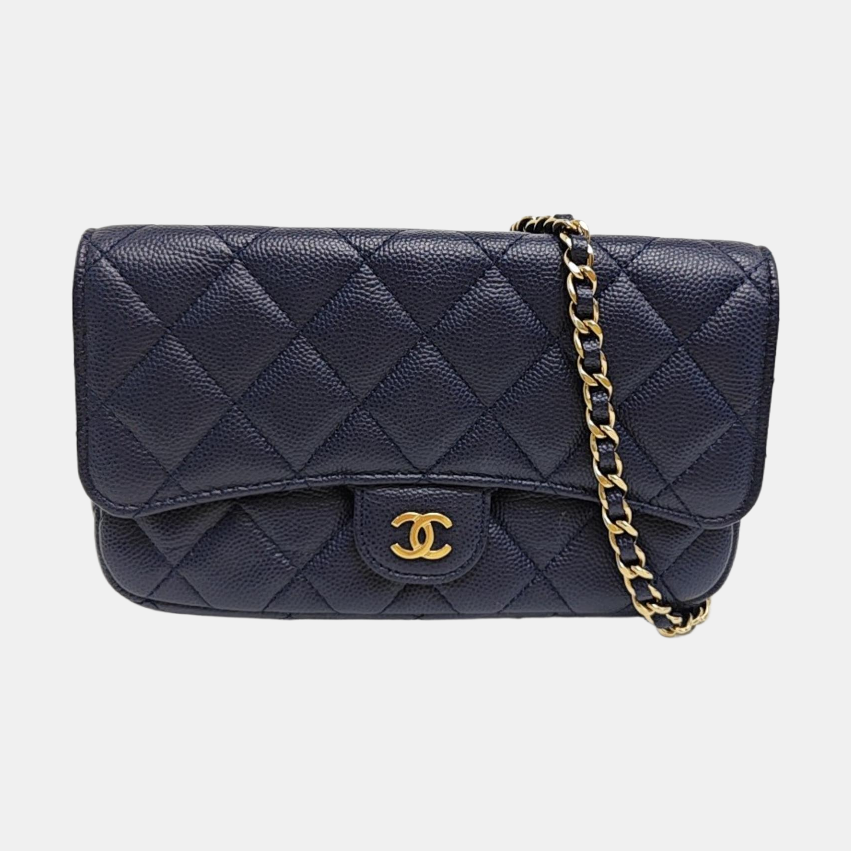 CLASSIC FLAP Mini Quilted Grained Calfskin Blue