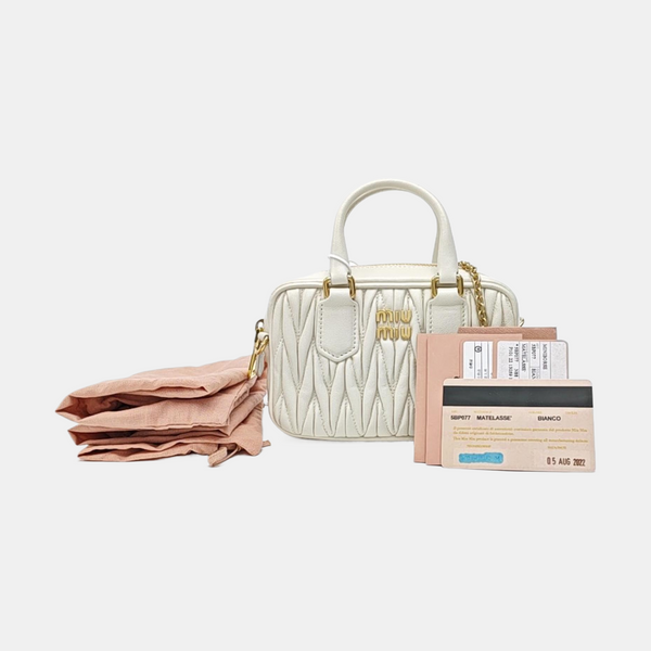Arcadie Matelassé Mini Quilted Lambskin White