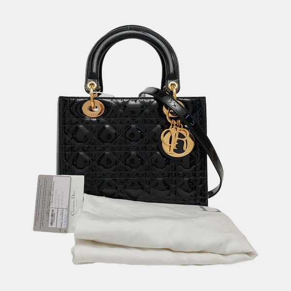 Lady Dior Medium Cannage Patent Leather Black