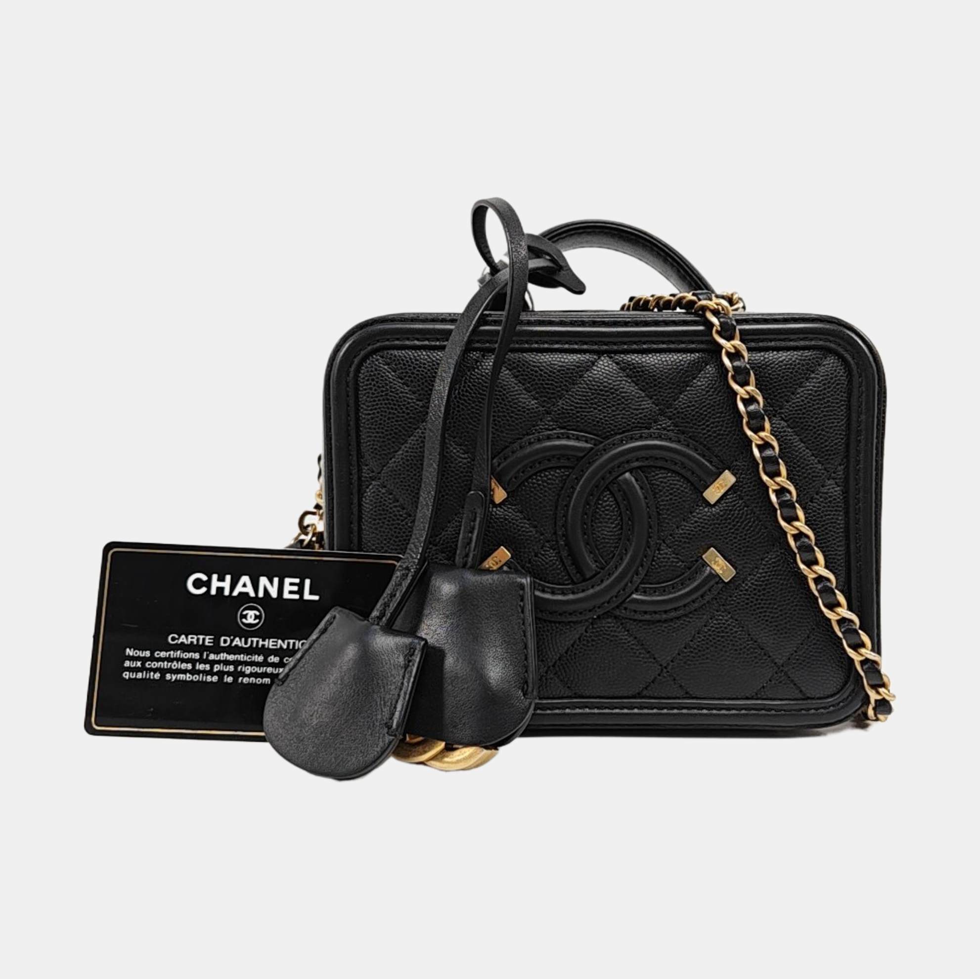 FILIGREE Small Quilted Grained Calfskin Black