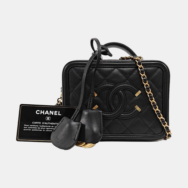 FILIGREE Small Quilted Grained Calfskin Black