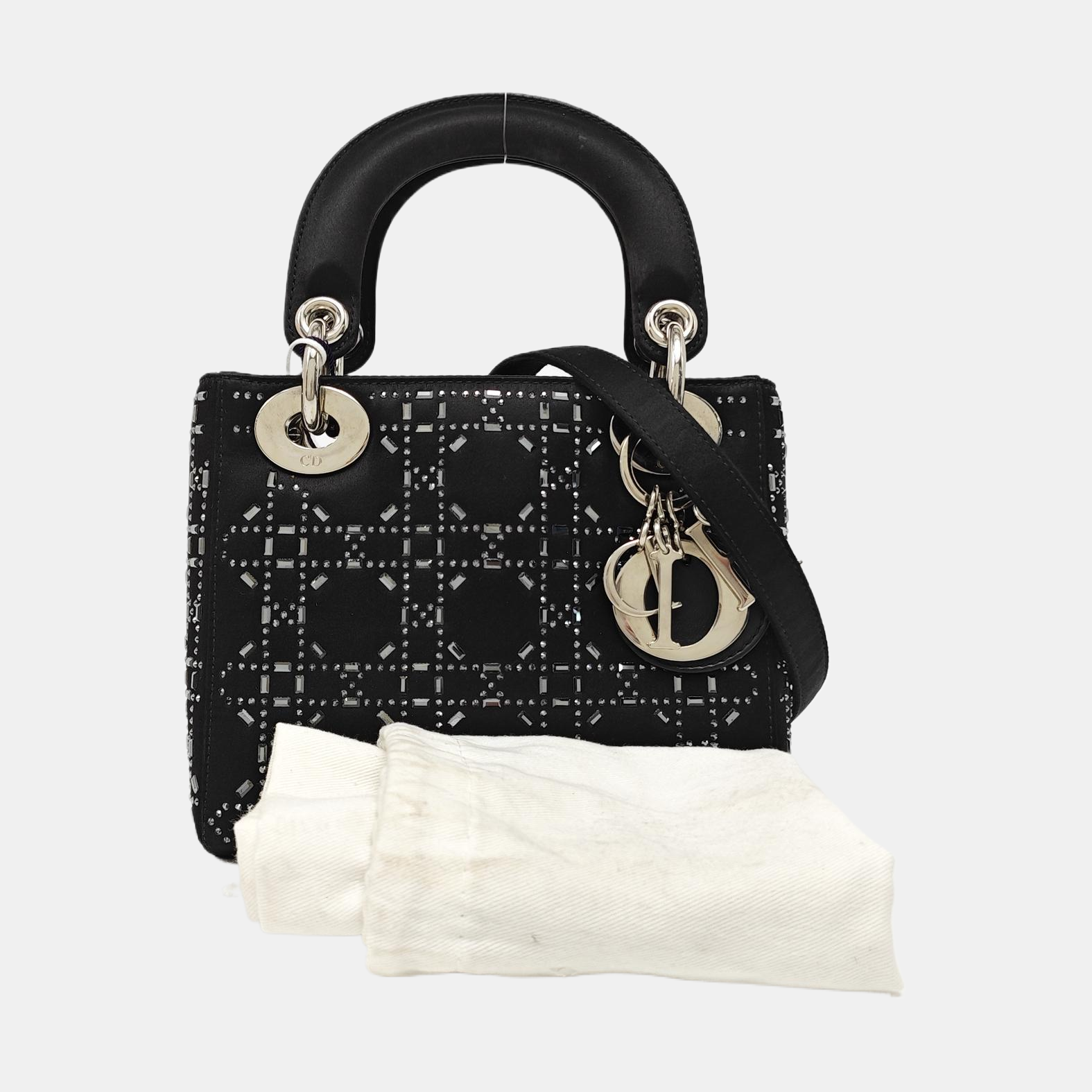 Lady Dior Mini Cannage Silk Satin Black
